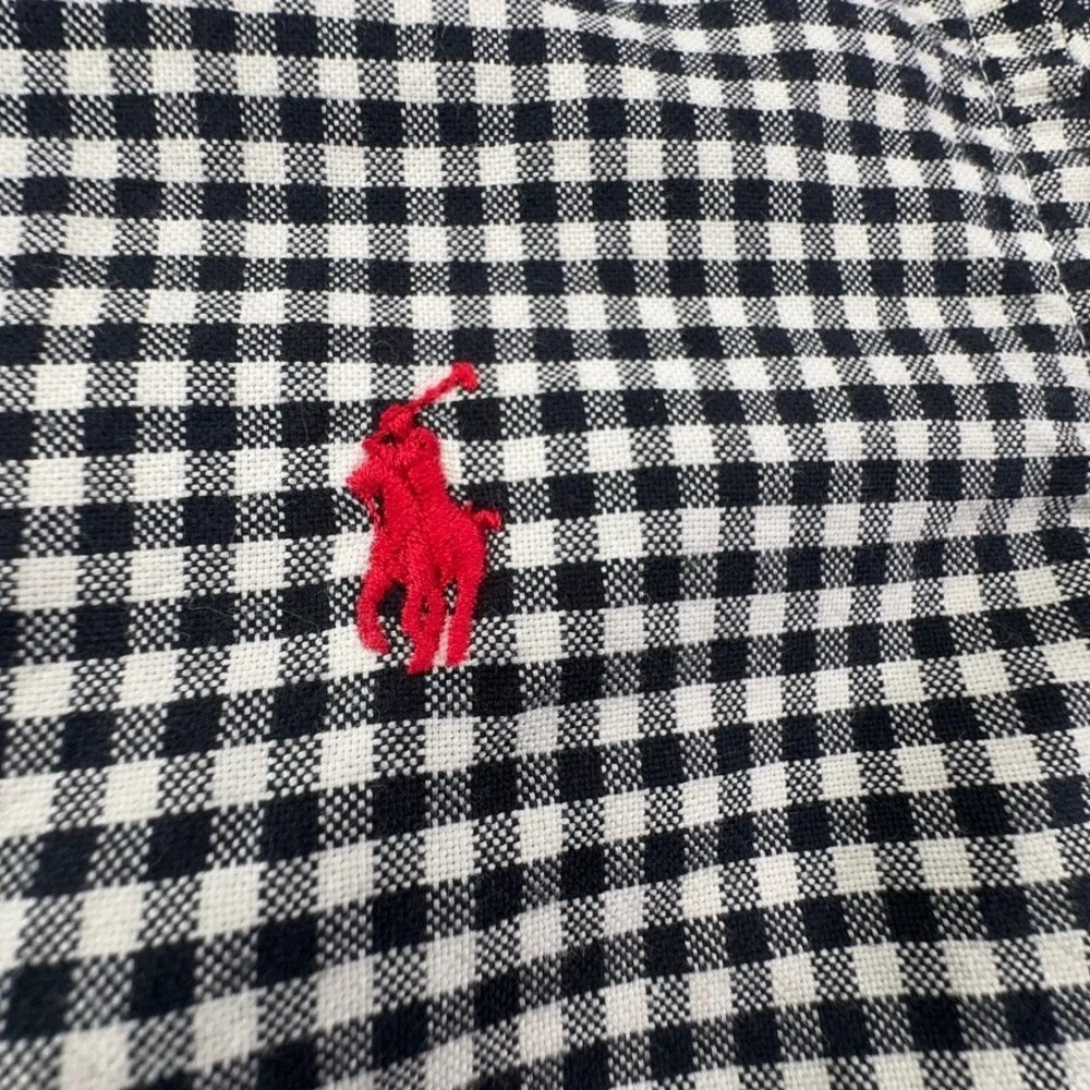 Ralph Lauren Boys Black White Gingham Button Down Shirt Size S 8 Pony Logo